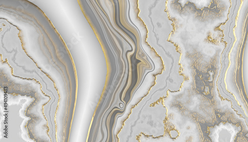 3d render, abstract background, white artificial marble or agate texture with golden veins, modern wallpaper photo