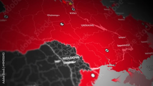 Animation Ukraine war map. Animated map of Russia invasion of Ukraine. Ukrainian and Russian crisis and armed conflict photo