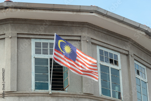 Malaysia flag is hang at old building of Georgetown.