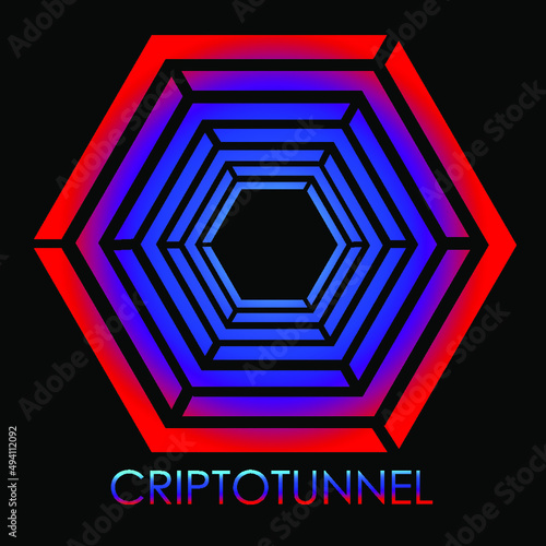 abstract cryptocurrency logo made of geometric shapes dark background