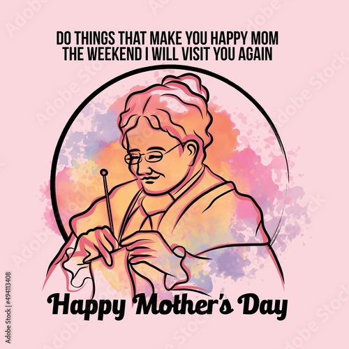 Happy Mother Day Knitting Wool Yarn Vector