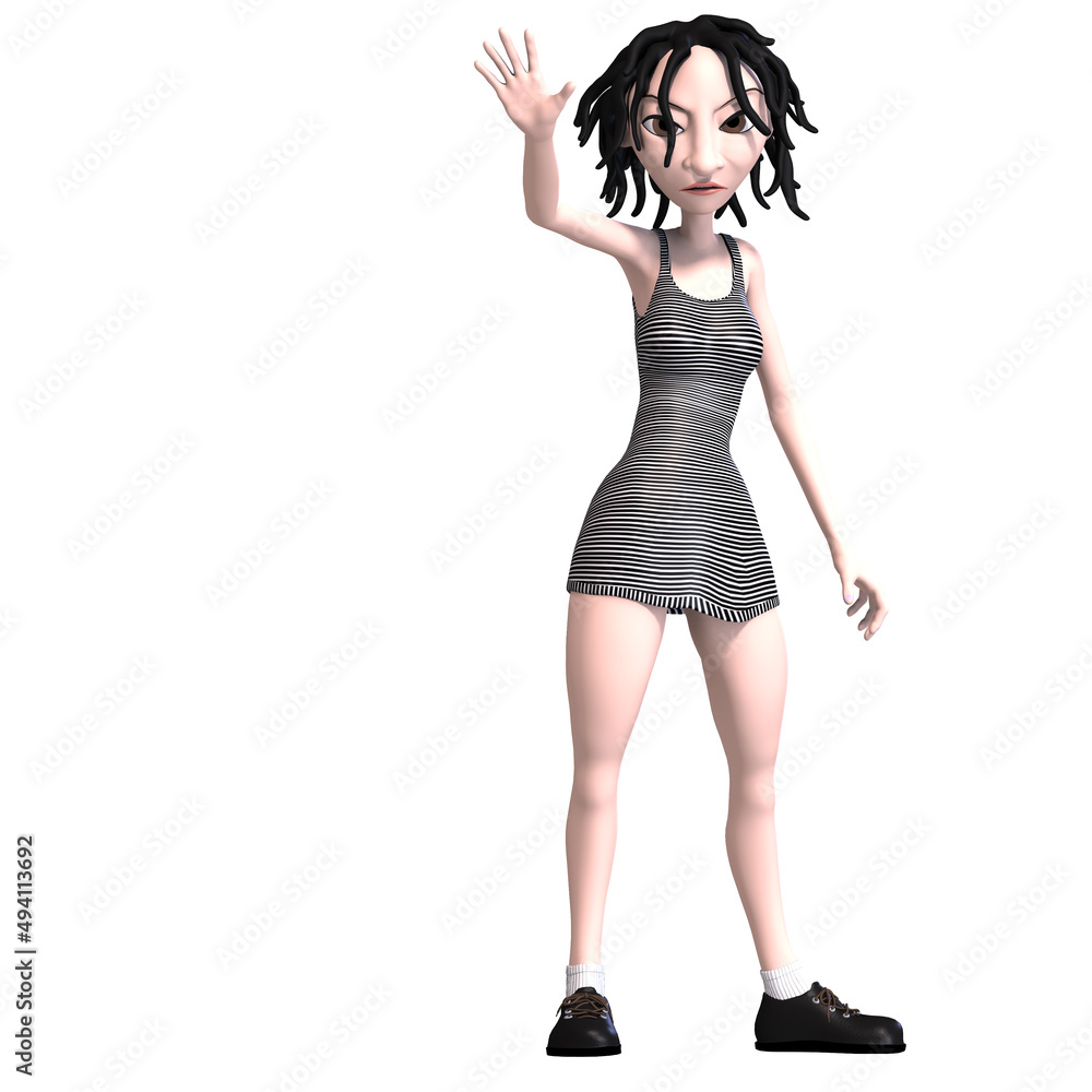 3D-illustration of a cute and funny gothic toon girl 3D-illustration of a cute and funny gothic toon girl