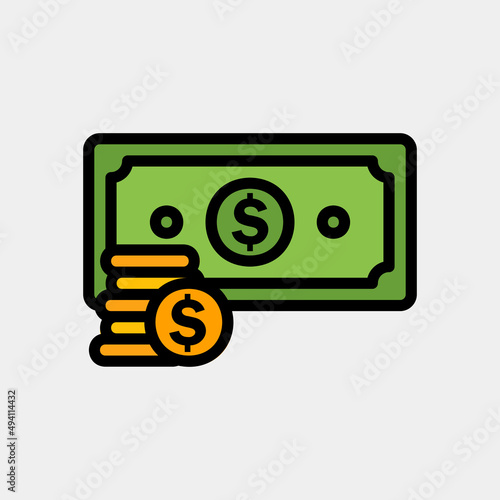 Money icon in filled line style about currency, use for website mobile app presentation