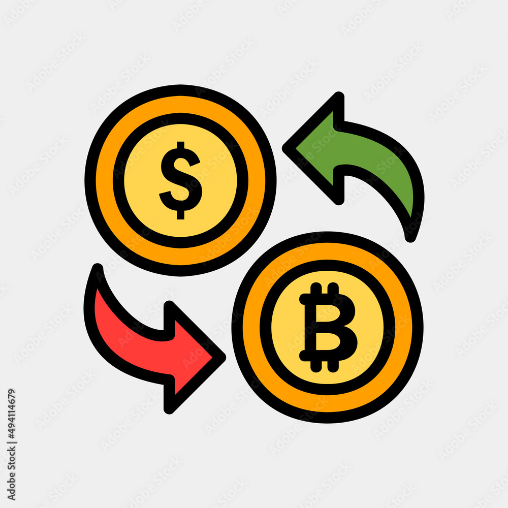 Exchange dollar and bitcoin icon in filled line style about currency, use for website mobile app presentation Exchange dollar and bitcoin icon in filled line style about currency, use for website mobile app presentation