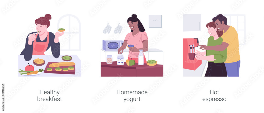 Healthy breakfast isolated cartoon vector illustrations set.