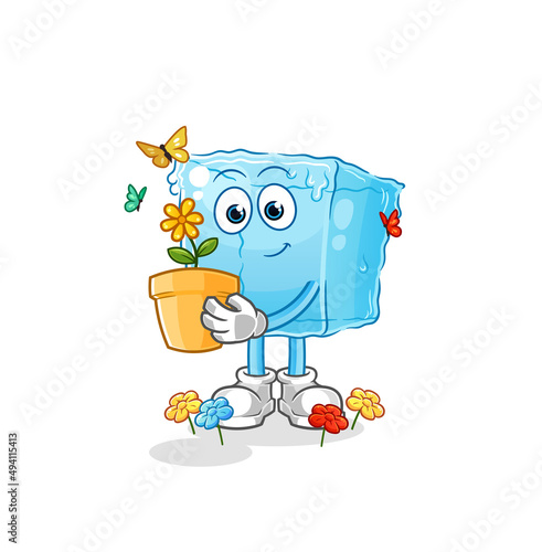 ice cube with a flower pot. character vector