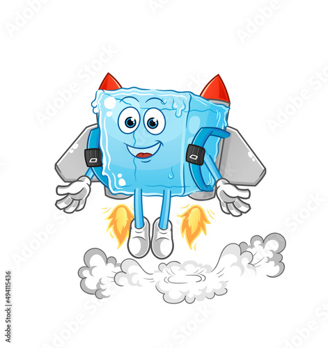 ice cube with jetpack mascot. cartoon vector