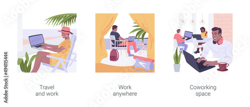 Freelance work isolated cartoon vector illustrations set.