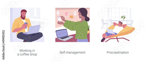 Freelance work organization isolated cartoon vector illustrations set.