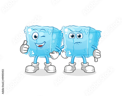 ice cube thumbs up and thumbs down. cartoon mascot vector