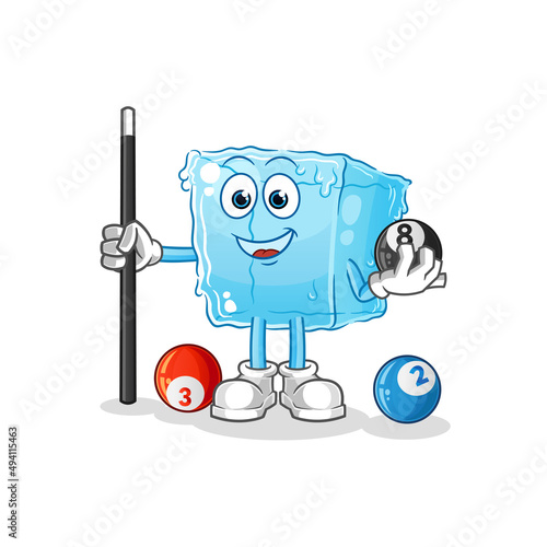ice cube plays billiard character. cartoon mascot vector