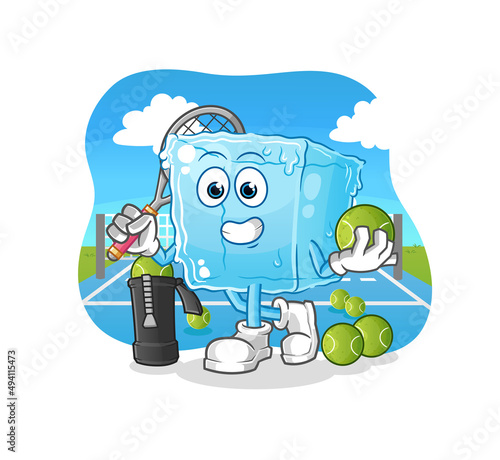 ice cube plays tennis illustration. character vector
