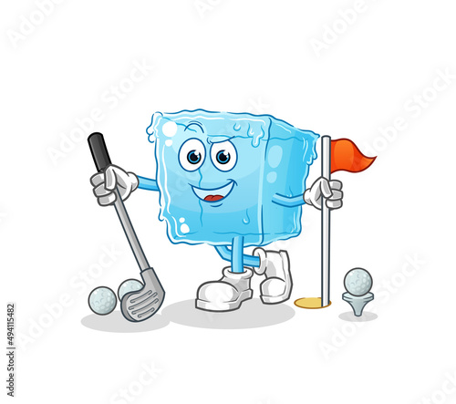 ice cube playing golf vector. cartoon character