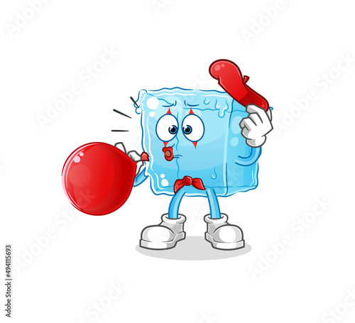 ice cube pantomime blowing balloon. cartoon mascot vector