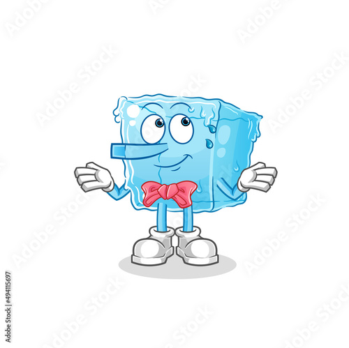ice cube lie like Pinocchio character. cartoon mascot vector