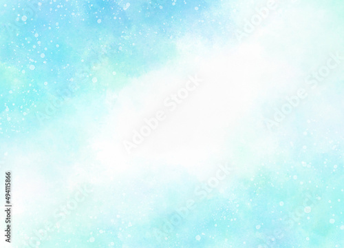 背景に使える水彩風の手描き素材_雪の舞う水色