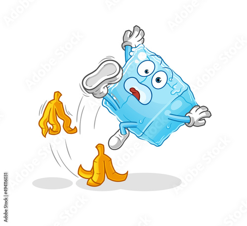 ice cube slipped on banana. cartoon mascot vector