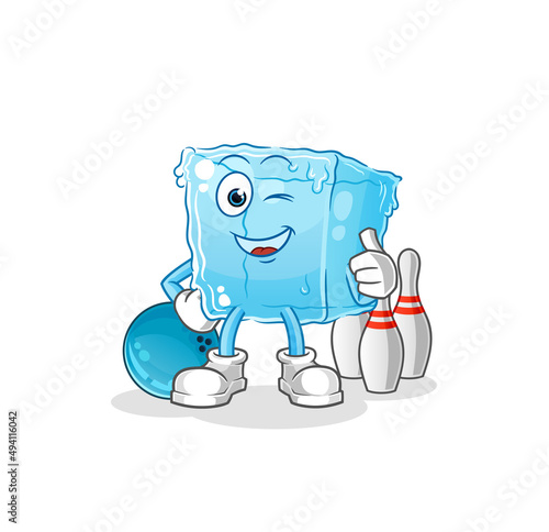 ice cube play bowling illustration. character vector
