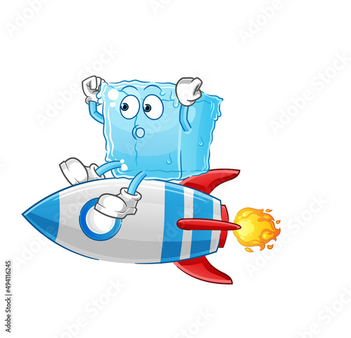 ice cube ride a rocket cartoon mascot vector