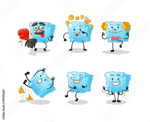 ice cube rich group character. cartoon mascot vector