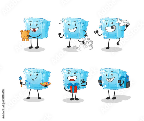 ice cube adventure group character. cartoon mascot vector