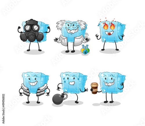 ice cube villain group character. cartoon mascot vector