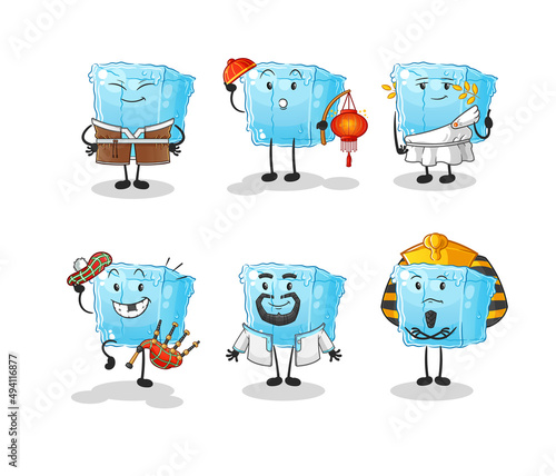 ice cube world culture group. cartoon mascot vector