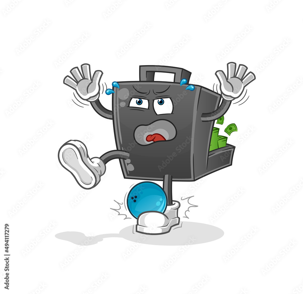 money briefcase hiten by bowling cartoon. cartoon mascot vector money briefcase hiten by bowling cartoon. cartoon mascot vector