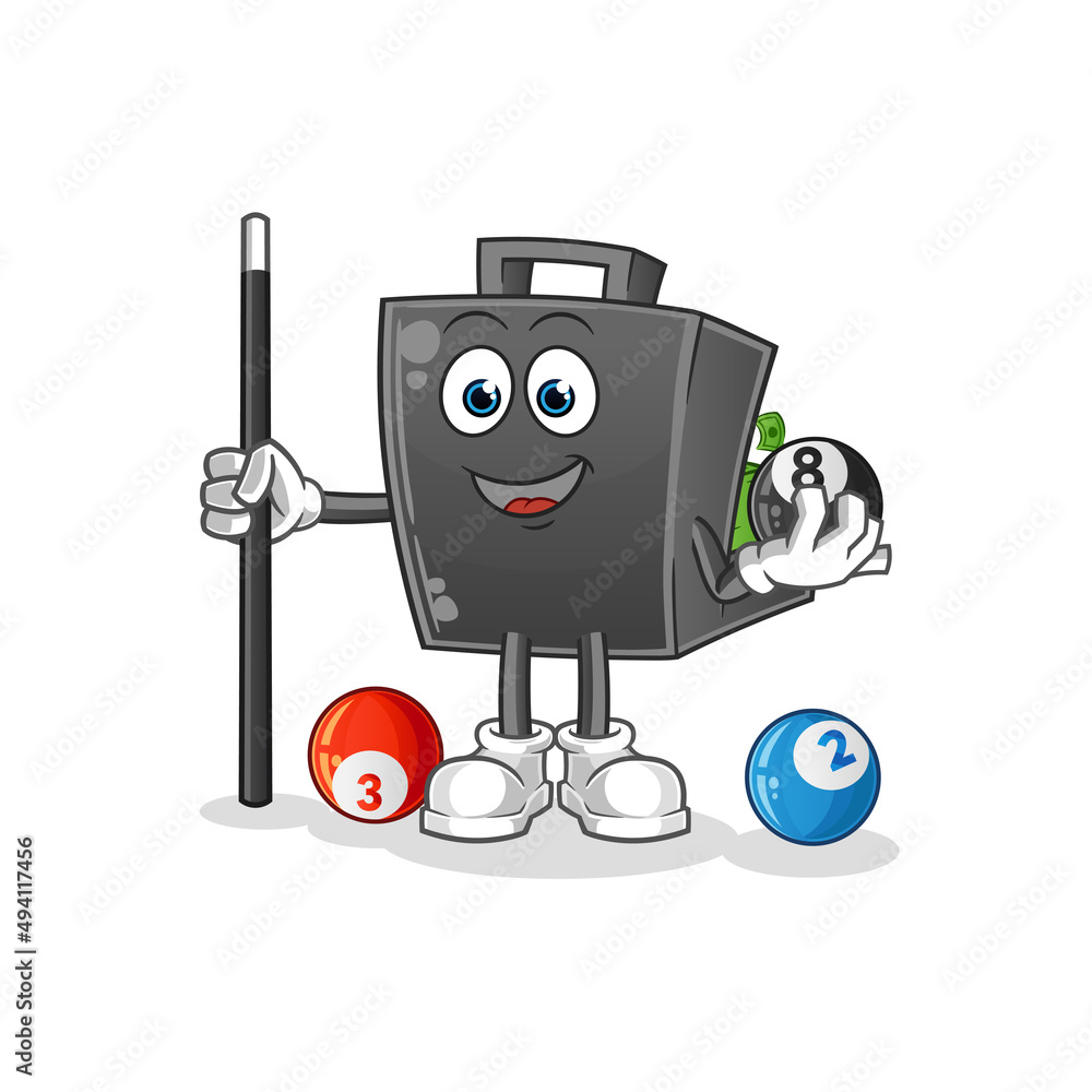 money briefcase plays billiard character. cartoon mascot vector
