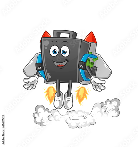money briefcase with jetpack mascot. cartoon vector