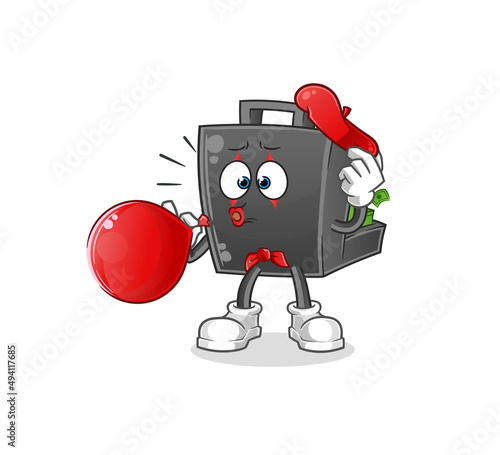 money briefcase pantomime blowing balloon. cartoon mascot vector