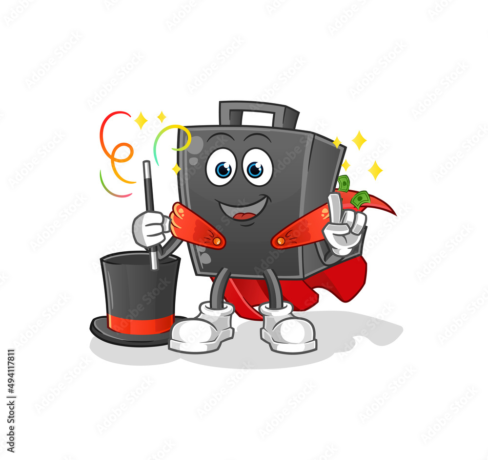 money briefcase magician illustration. character vector