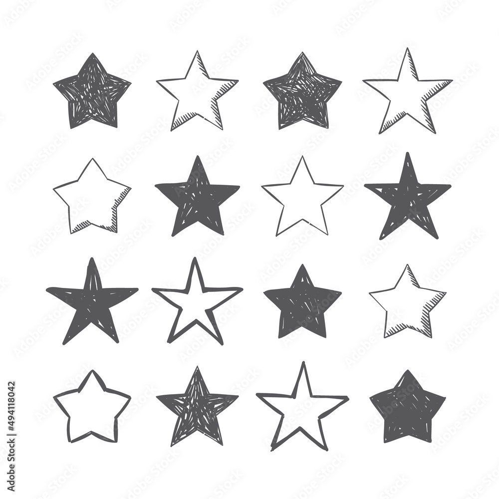 Obraz premium Hand drawn star icons. Set of doodle stars.