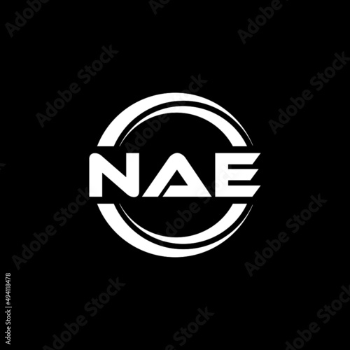 NAE letter logo design with black background in illustrator, vector logo modern alphabet font overlap style. calligraphy designs for logo, Poster, Invitation, etc. photo