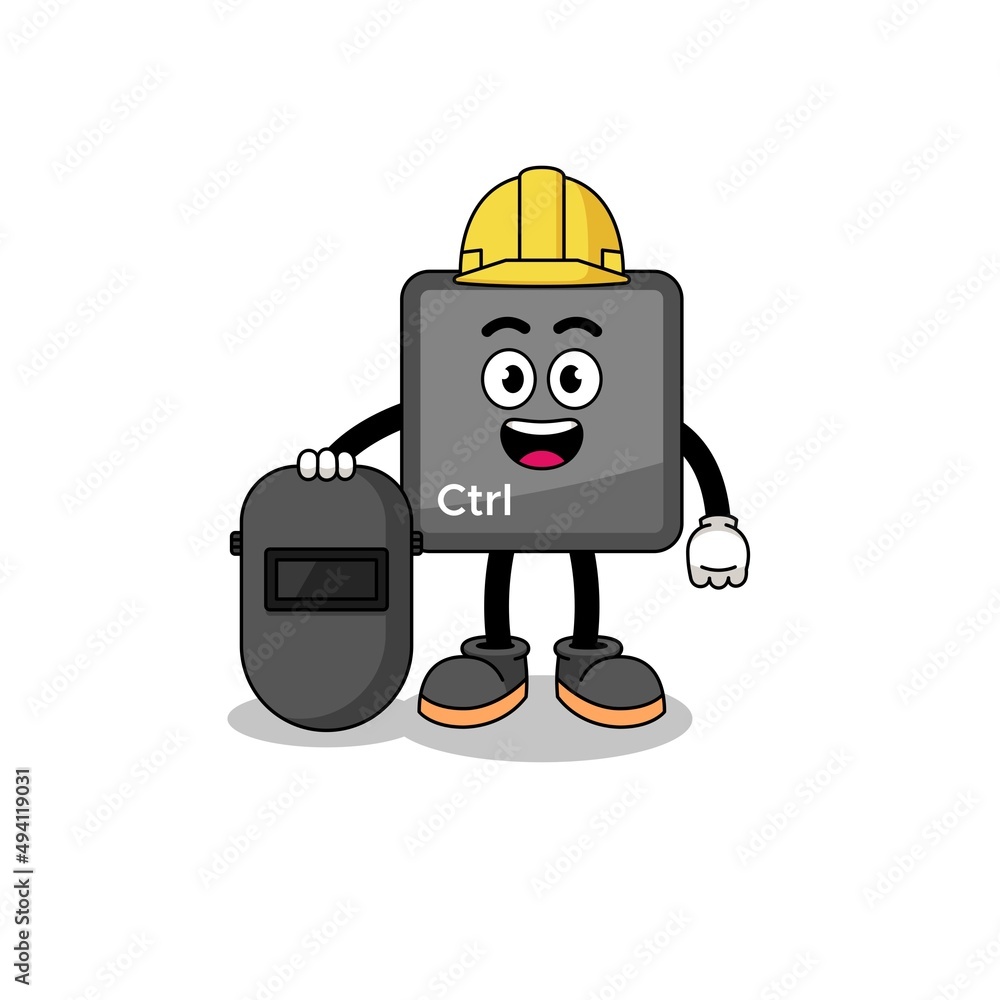 Mascot of keyboard control button as a welder Mascot of keyboard control button as a welder