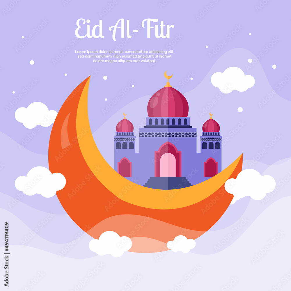 Flat eid al-fitr illustration. - Vector.