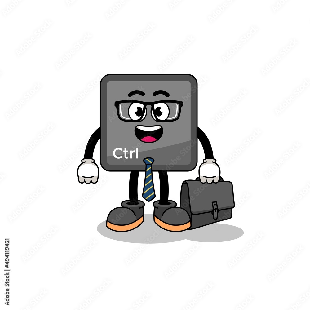 keyboard control button mascot as a businessman