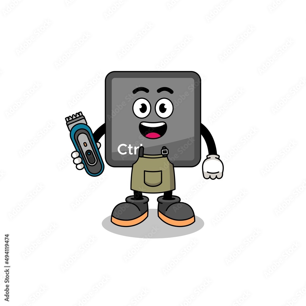 Cartoon Illustration of keyboard control button as a barber man