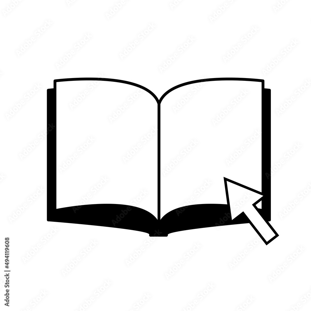 Icon with open book cursor. university, e-learning college concept. Education, learning, study. Vector illustration. stock image. 