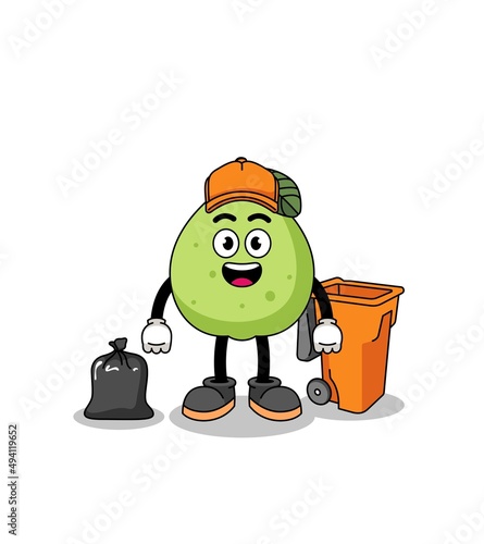 Illustration of guava cartoon as a garbage collector