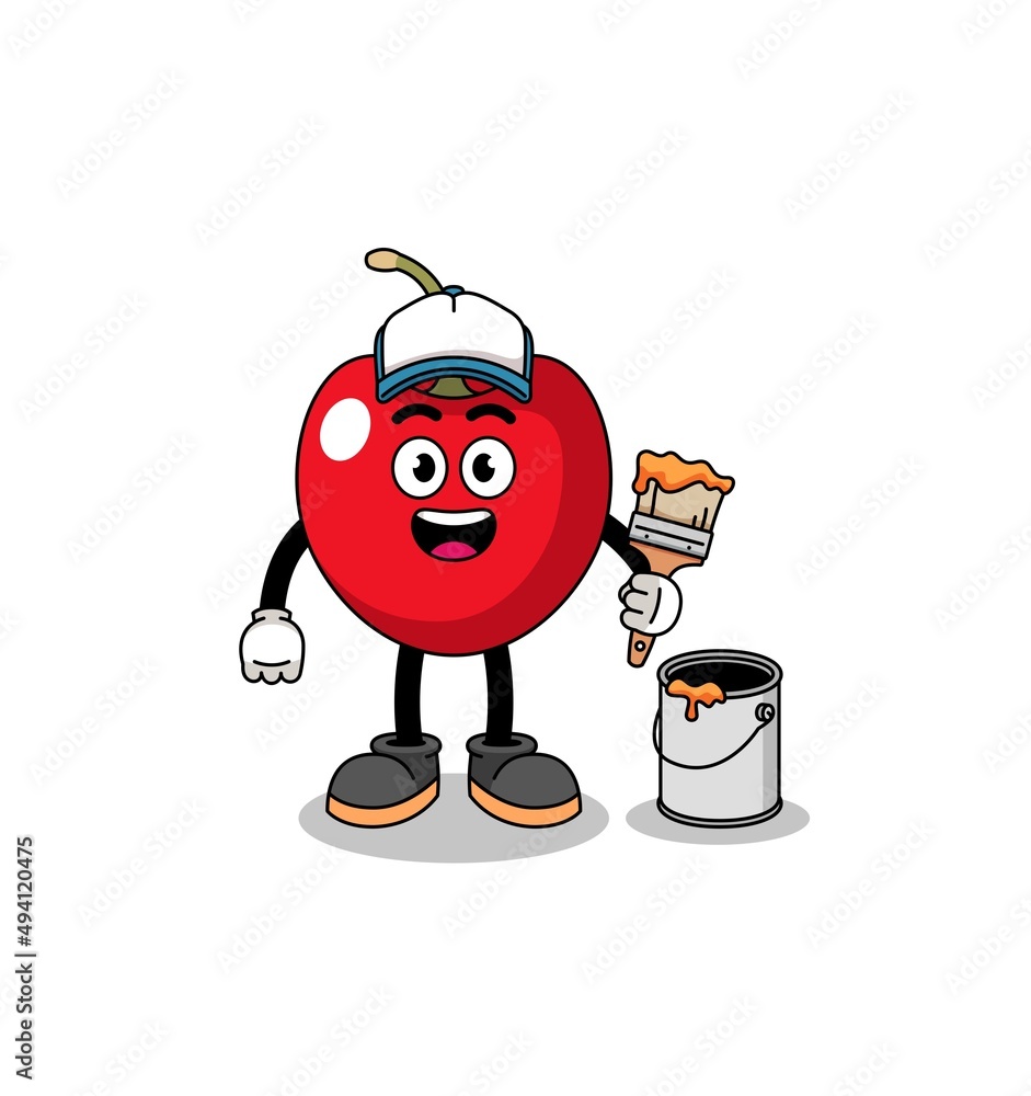 Character mascot of cherry as a painter Character mascot of cherry as a painter