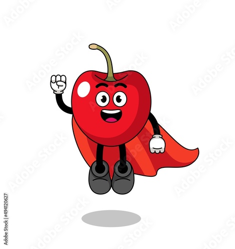 cherry cartoon with flying superhero