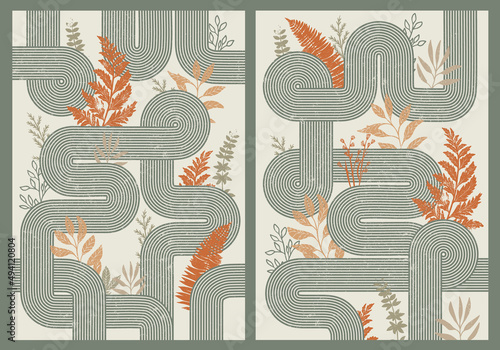 A set of two compositions with abstract elements and leaves.