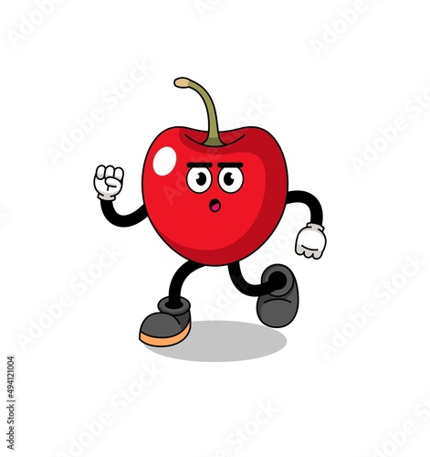 running cherry mascot illustration