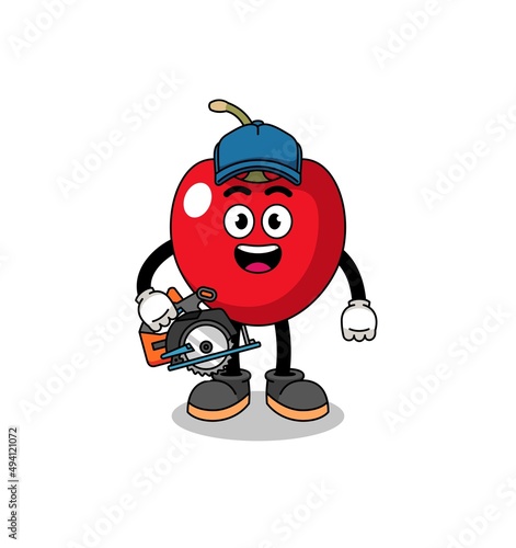 Cartoon Illustration of cherry as a woodworker