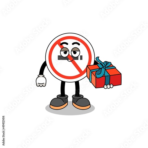 no smoking sign mascot illustration giving a gift