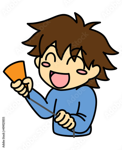 誕生日おめでとう　クラッカーを持った男の子