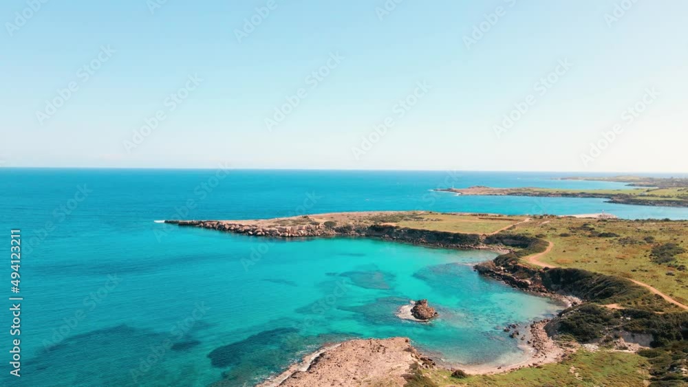 Aerial 4k rocky coastline with green nature in North Cyprus. Aerial 4k rocky coastline with green nature in North Cyprus.