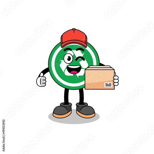 recycle sign mascot cartoon as an courier