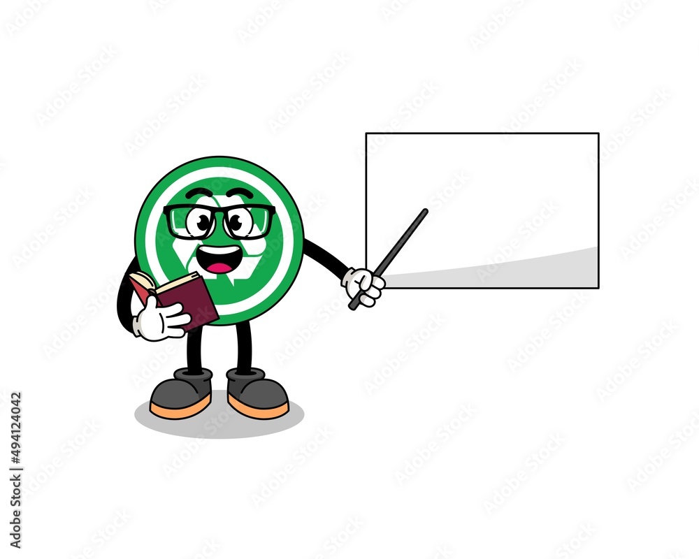 Mascot cartoon of recycle sign teacher